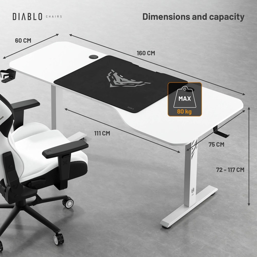Výškovo Nastaviteľný Stôl Diablo X-Tensio 1600 Biely