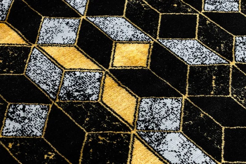 Dywany Łuszczów, Koberec behúň Gloss 400B 86 3D geometric black/gold, 70x300, čierna, obývacia izba