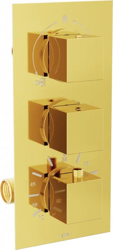 Mexen Cube termostatická vaňovo-sprchová batéria s 3 výstupmi, zlatá - 77503-50