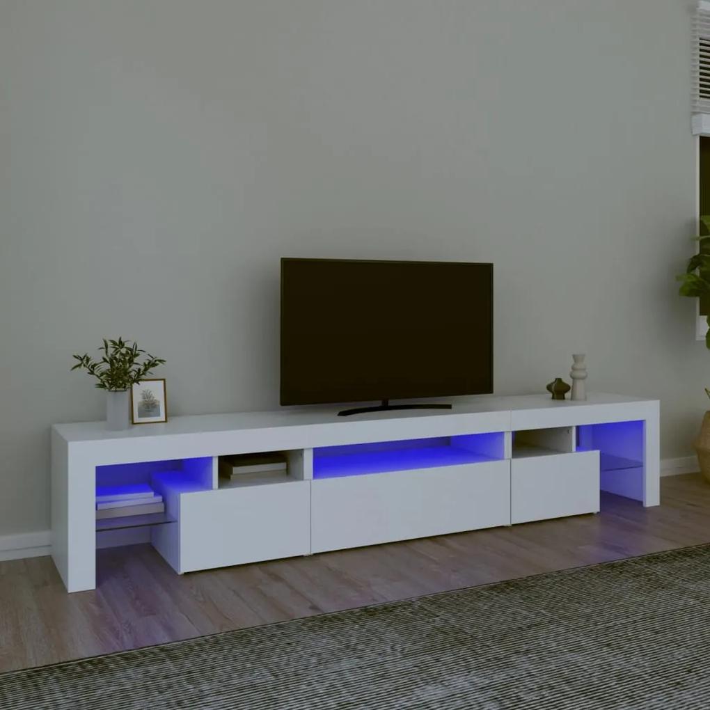 TV skrinka s LED svetlami biela 215x36,5x40 cm