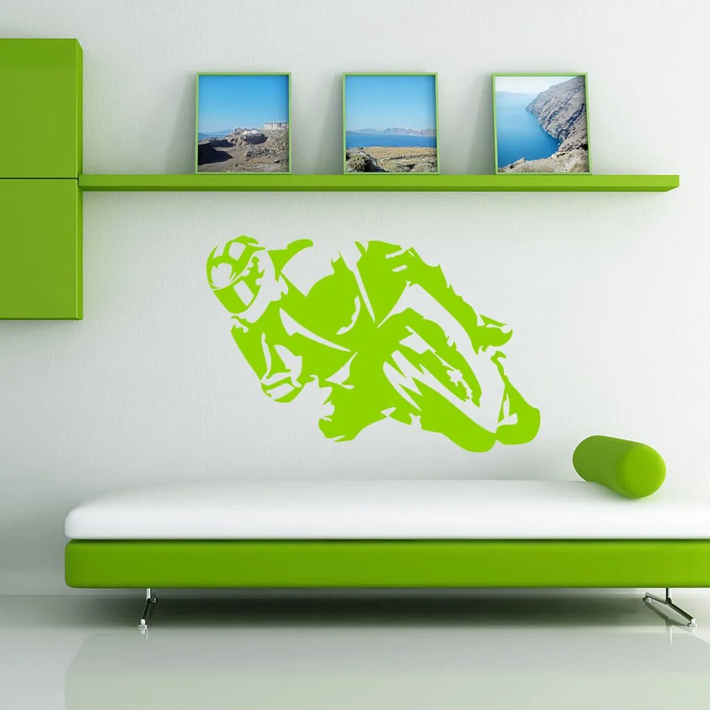 Veselá Stena Samolepka Motorkár Farba: hnědá, Veľkosť: 40 x 27 cm