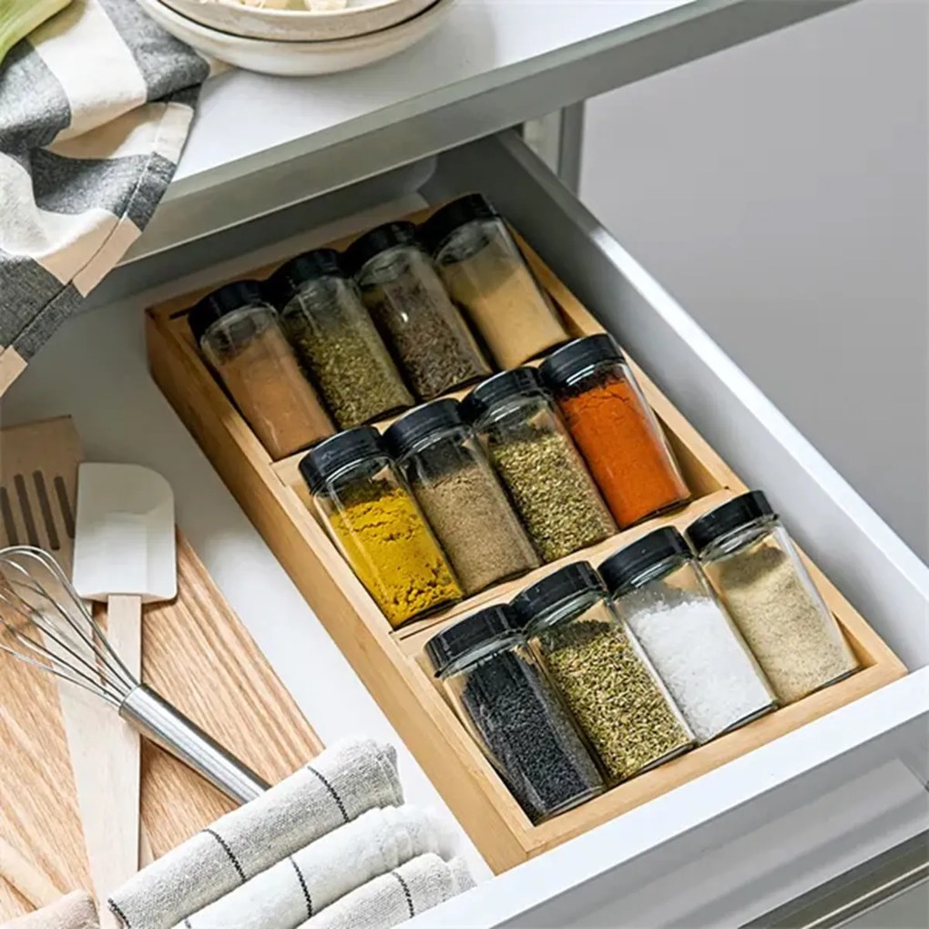 Zeller Present Sada 12ks koreničiek s čiernym viečkom + bambusový organizér na koreničky NERO