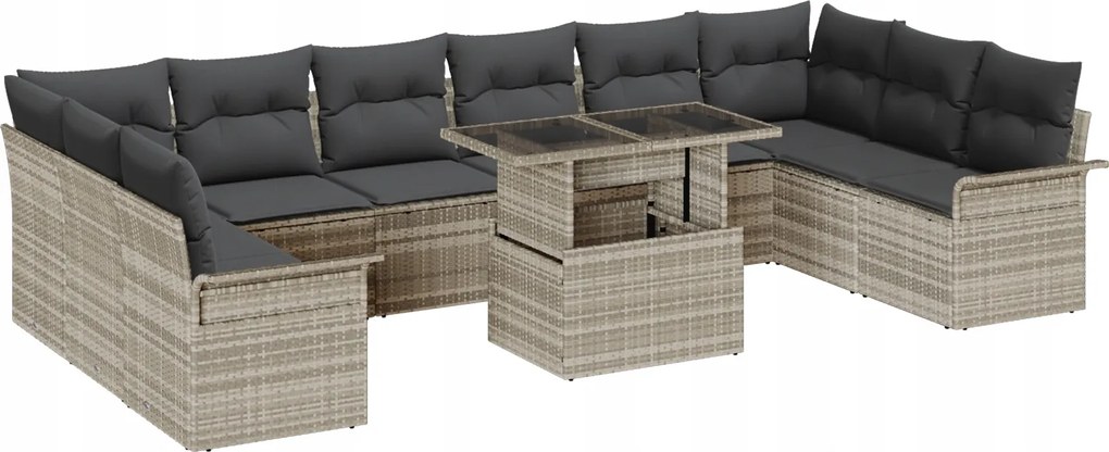 vidaXL 11-dielna sada záhradných pohoviek s vankúšmi Svetlosivá Poly ratan