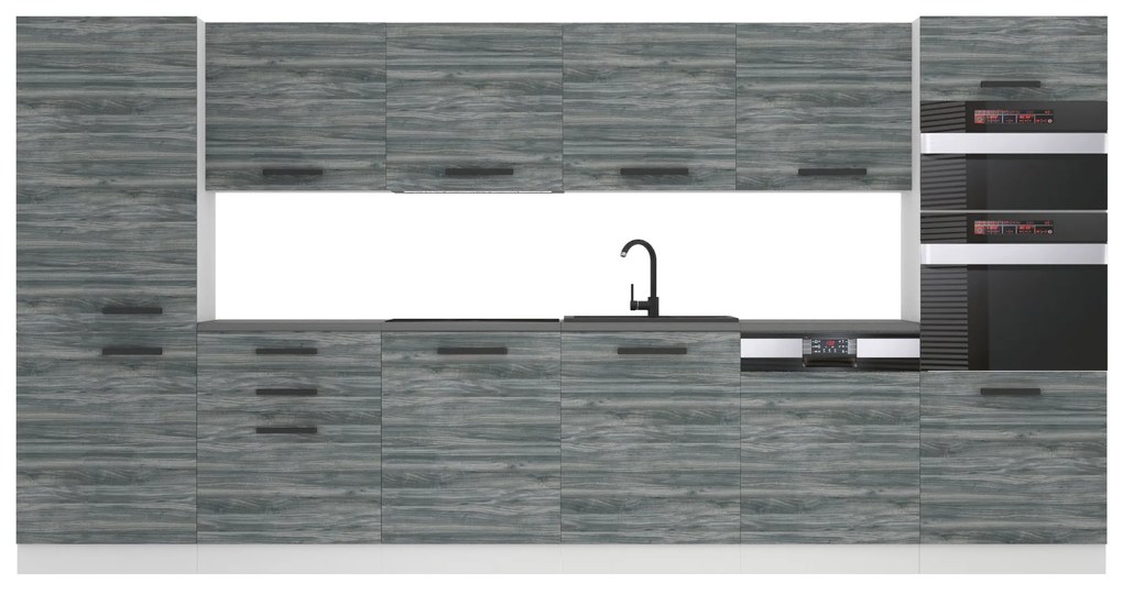 Kuchynská linka Belini Premium Full Version 360 cm šedý antracit Glamour Wood s pracovnou doskou NAOMI