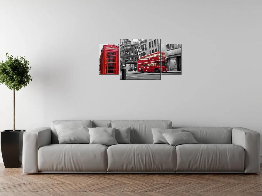 Gario Obraz s hodinami Telefónna búdka v Londýne UK - 3 dielny Rozmery: 80 x 40 cm