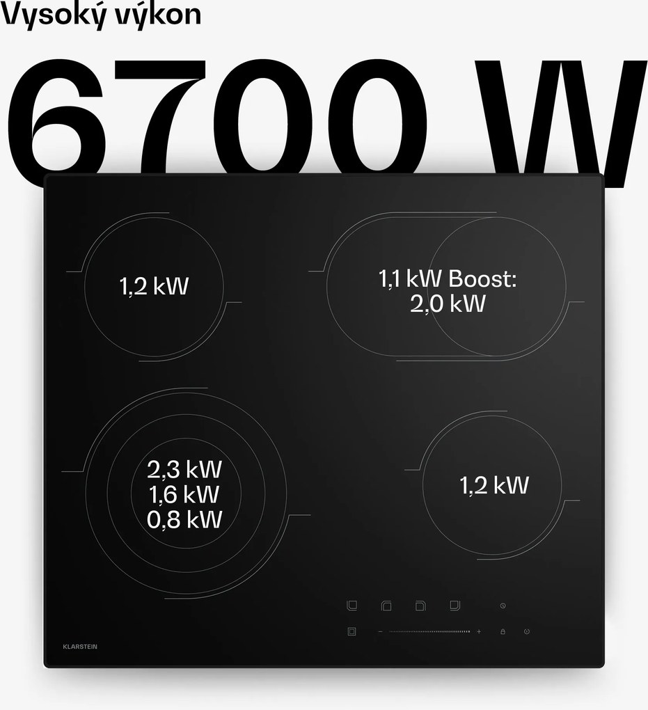 Klarstein Velaire sklokeramická varná doska, elegantná, minimalistická, výkonná, 4 varné zóny, 6700 W, 60 cm