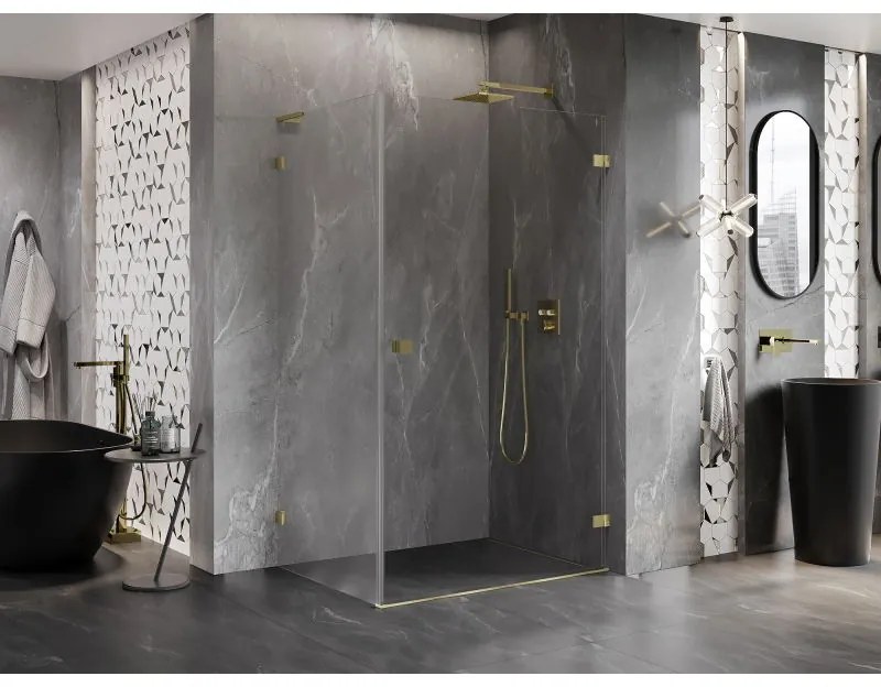 Mexen Lunar-B L výklopný sprchový kút pravý 100 x 80 cm, číre sklo, zlatá matná, 832L-100-080-55-00-P
