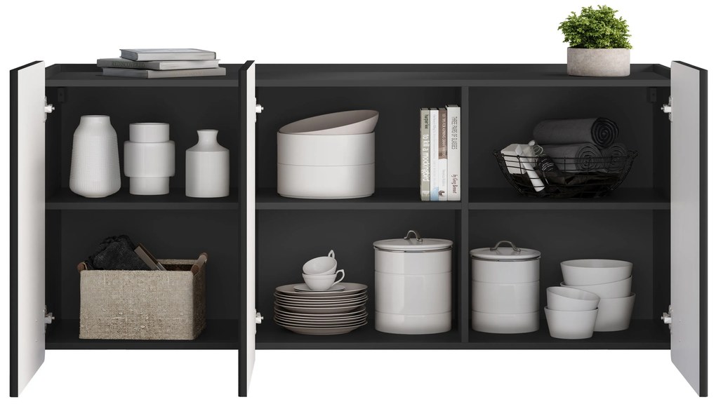 Závesná komoda Malmi 150 cm trojdverová - čierny mat / čierna