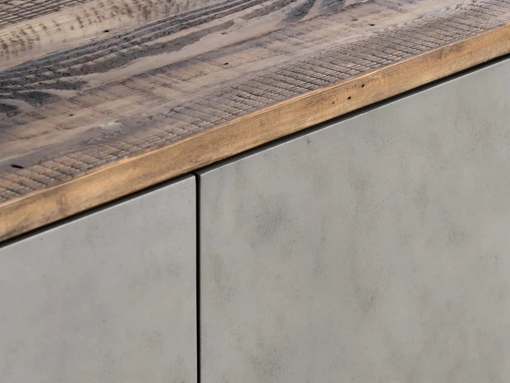 furniture-nabytek.cz - Masivní sestava koupelnového nábytku Dingle III z recyklované borovice a MDF, lakovaná, přírodní a šedá