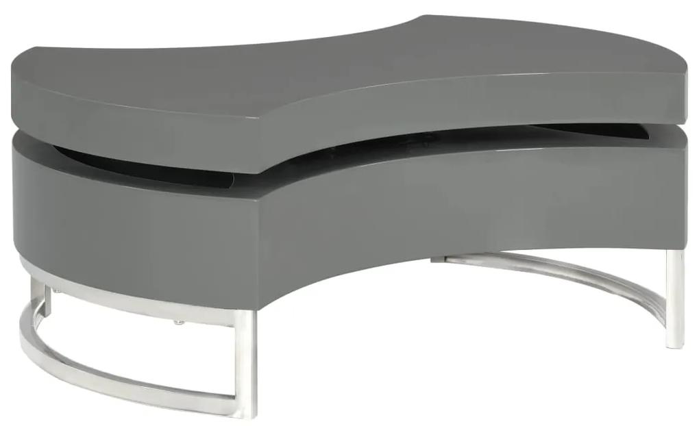 vidaXL Konferenčný stolík nastaviteľný tvar vysoký lesk sivý
