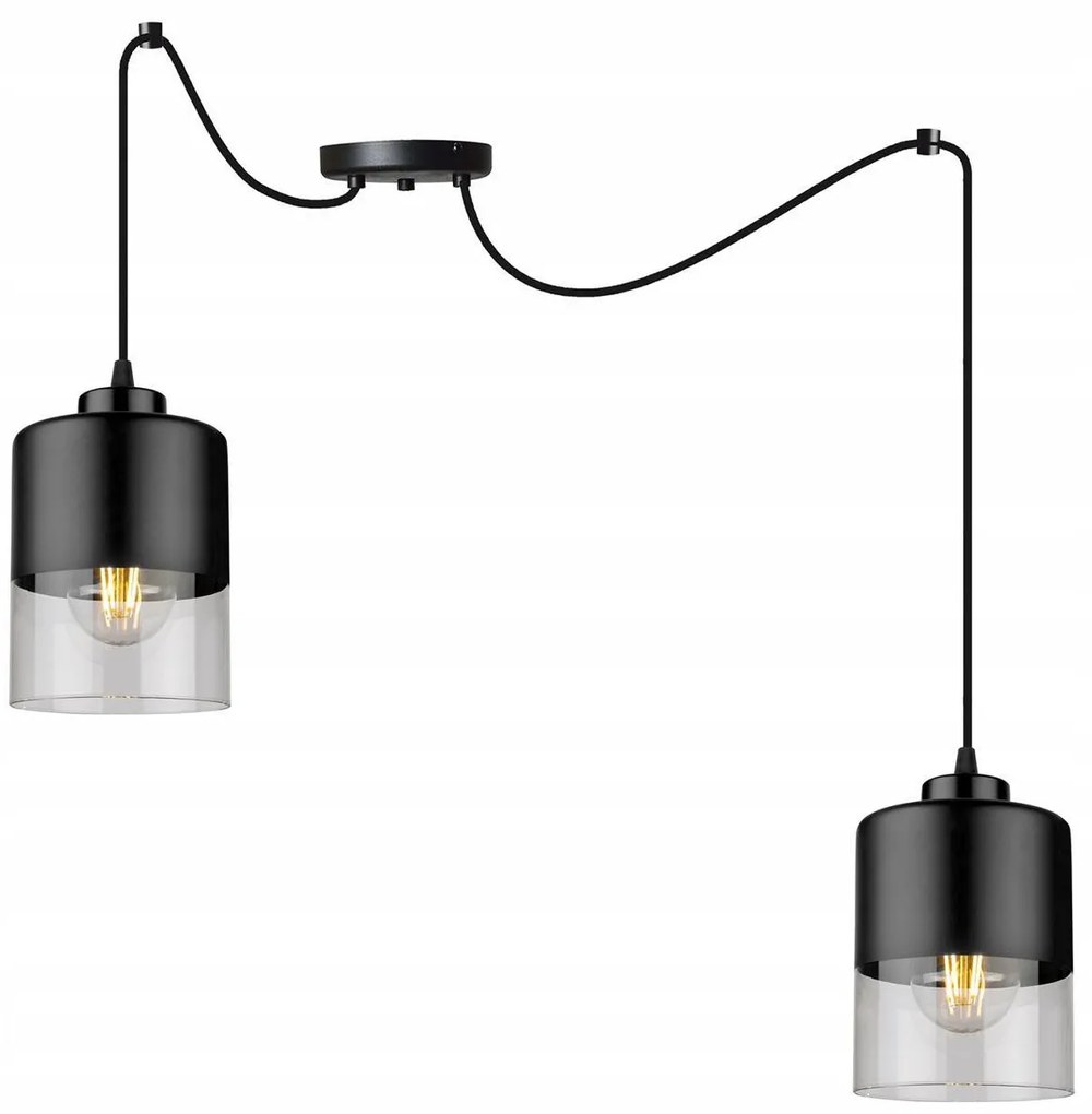 Závesné svietidlo Roma Spider, 2x čierne/transparentné sklenené tienidlo