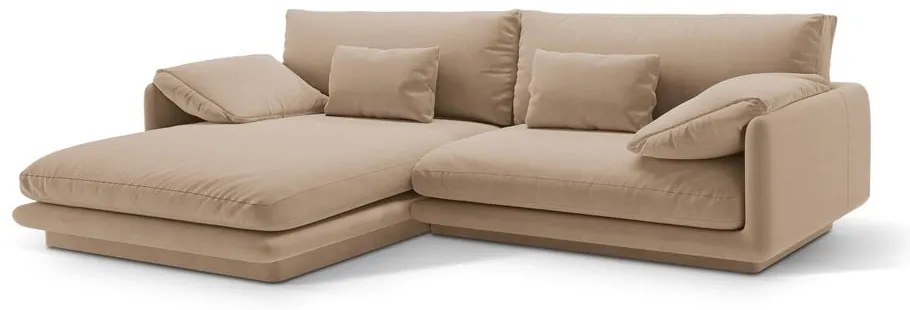Béžová zamatová rohová pohovka (ľavý roh/s leňoškou) Torino – Micadoni