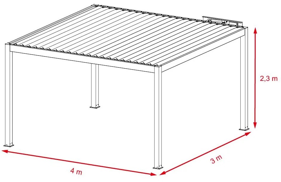 Hliníková bioklimatická pergola s el. lamelami 3 x 4 M + LED osvetlenie