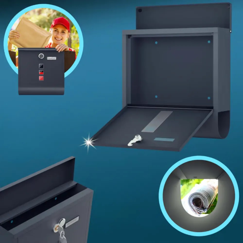 Poštová schránka s valcom na noviny POST, 30,5x10x33,5cm, antracitová Monzana