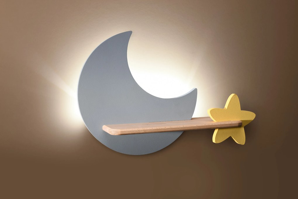 Candellux MOON Nástenné svietidlo 5W LED IQ KIDS WITH CABLE, SWITCH AND PLUG GRAY+GOLDEN 21-75727