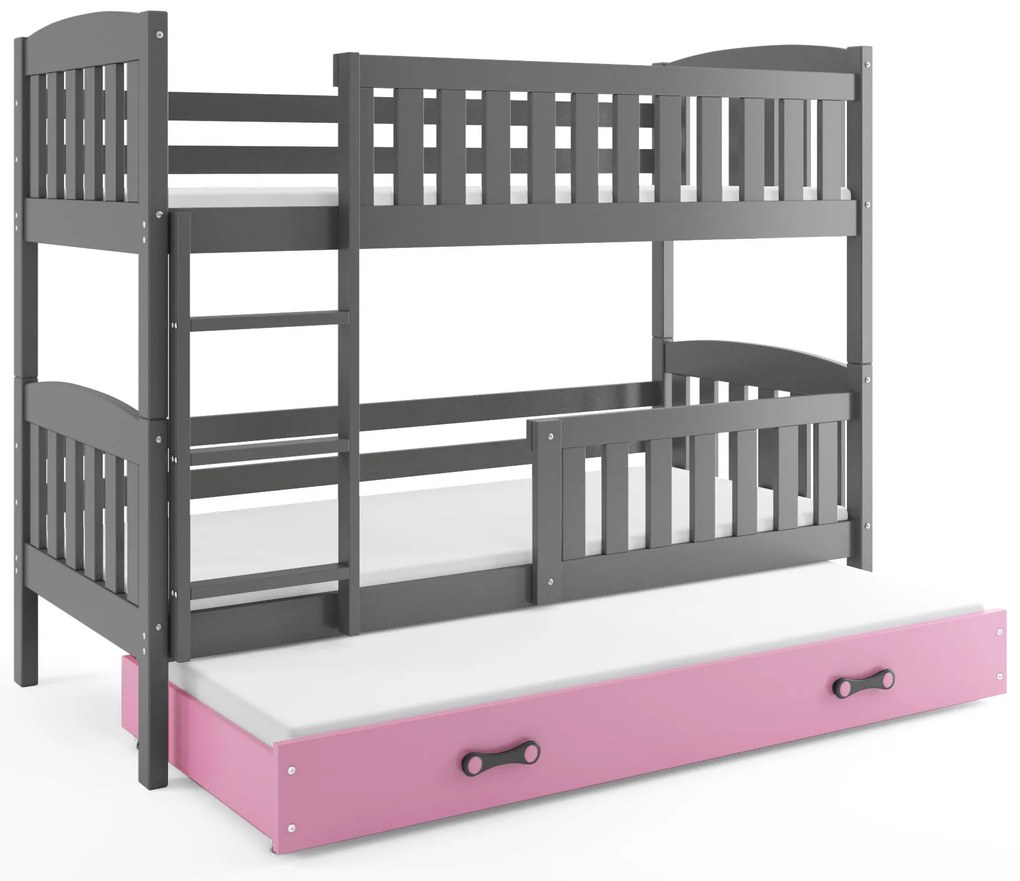 Interbeds Poschodová posteľ Kubus grafit rozkladacia s matracom 190cm x 90cm - ružová