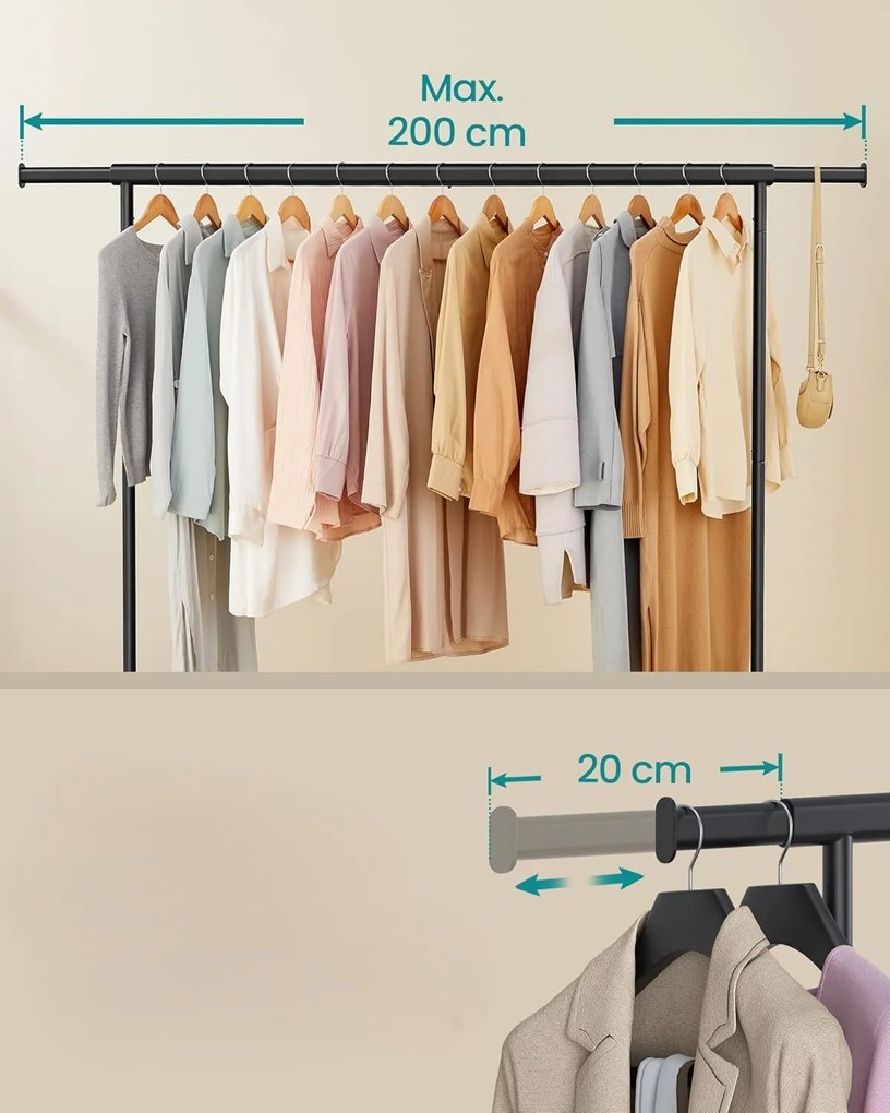 Pojízdný stojan na oblečení Fabio 160-200 cm černý