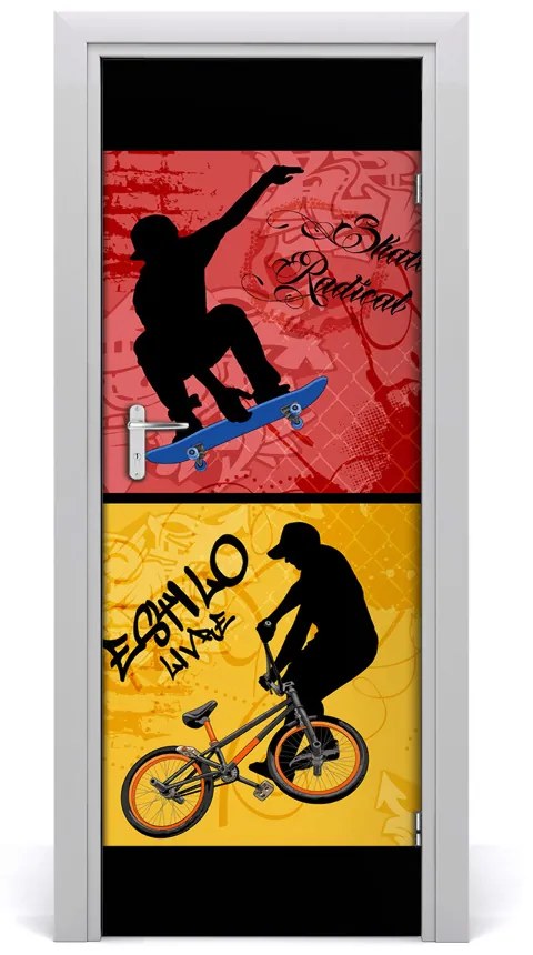 Fototapeta samolepiace dvere bicykel a skateboard 95x205 cm