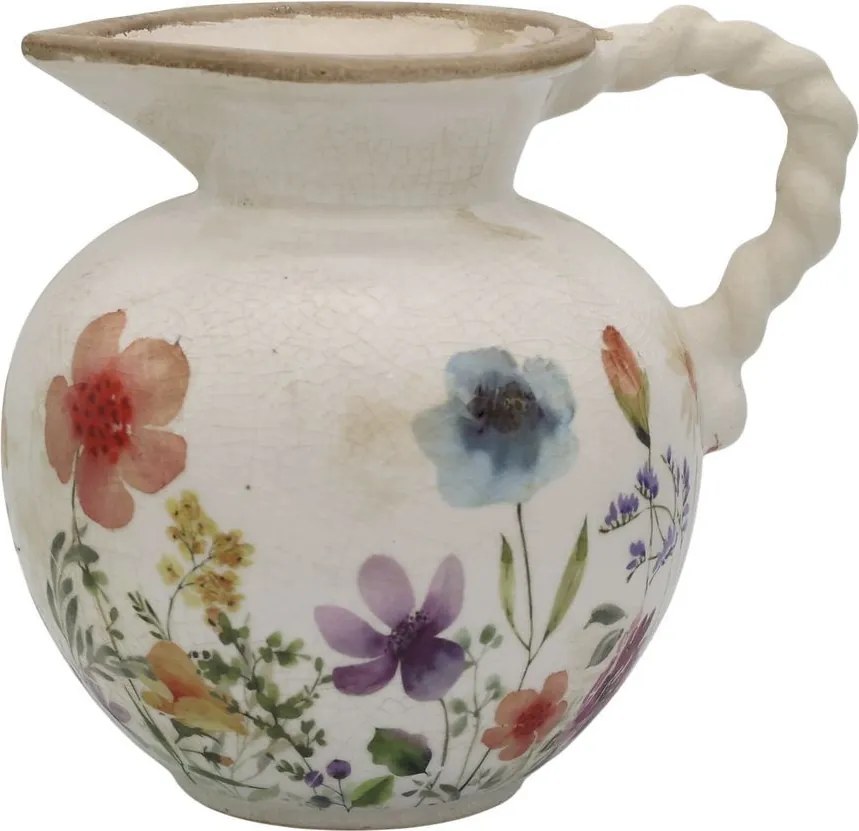 Béžový antik keramický džbán s kvetmi Fleurville - 20,5 * 18,5 cm