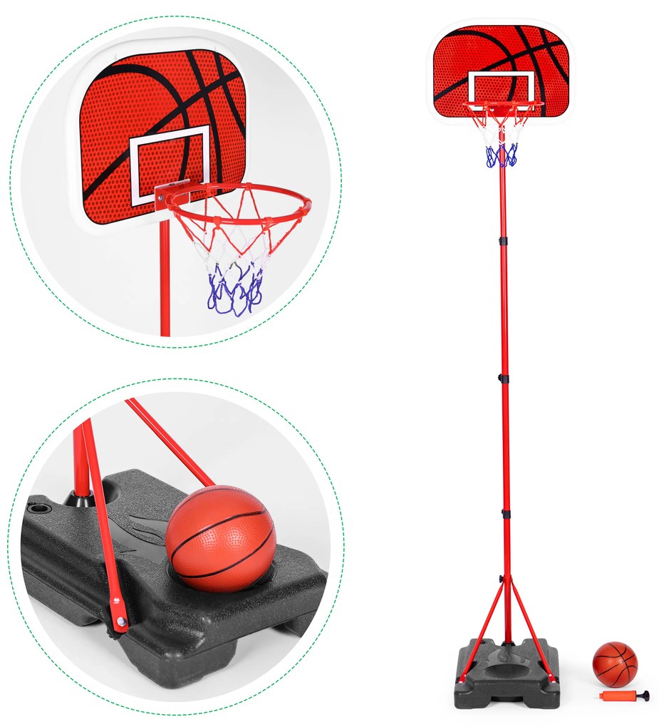 MULTISTORE Detský basketbalový kôš, nastaviteľná výška, pumpa na loptičky