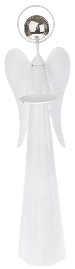 Kovový dekoratívny svietnik Biely anjel, 51,5 cm