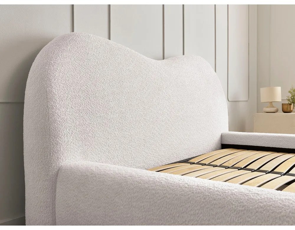 Biela čalúnená dvojlôžková posteľ s úložným priestorom s roštom 160x200 cm Orlane – Bobochic Paris