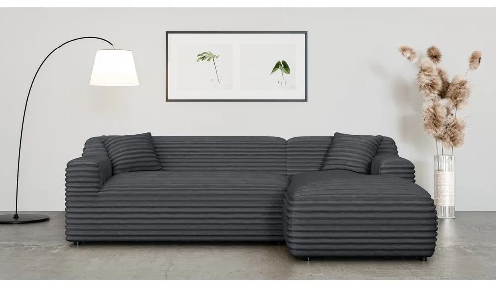 Tmavosivá menčestrová rohová pohovka (pravý roh/s leňoškou) Martin – Ropez