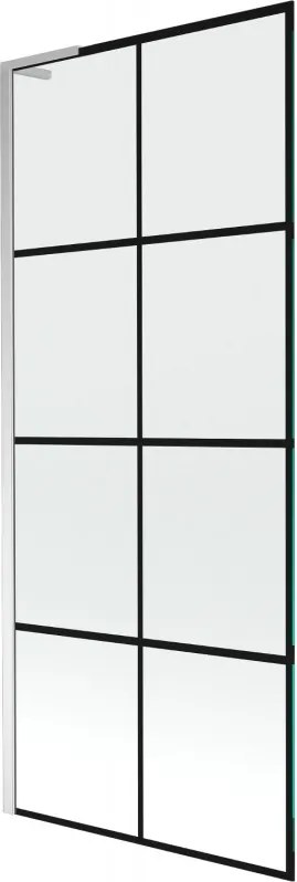 Mexen Next L, 1-krídlová vaňová zástena 80 x 150 cm, 6mm číre sklo-čierny vzor, chrómový profil, 895-080-000-03-77-01