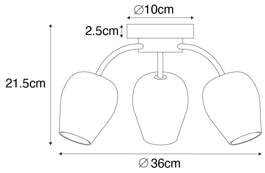 Klasické stropné svietidlo zlaté so sklom 3-svetlo - Elien