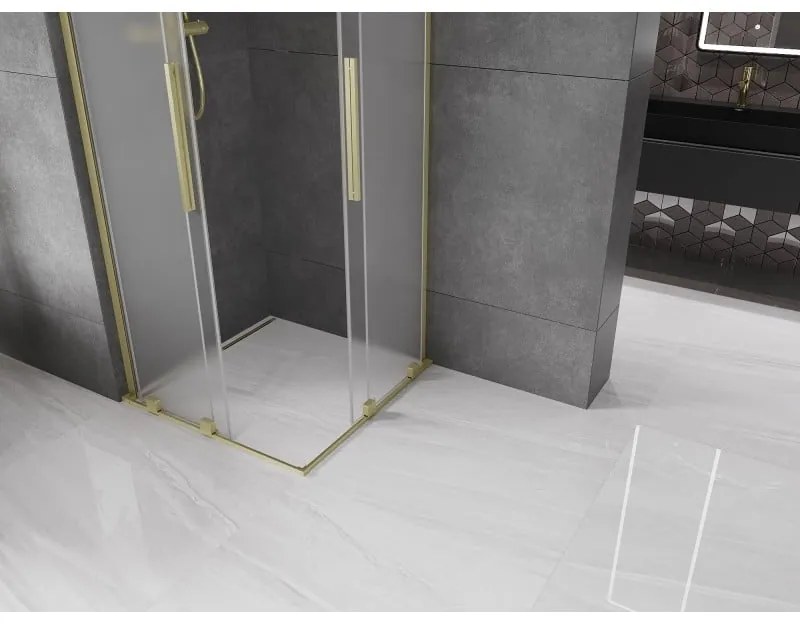 Mexen Velar L Duo, sprchový kút s posuvnými dverami 80 x 80 cm, 8mm sklo námraza, zlatá matná, 871-080-080-02-33-55