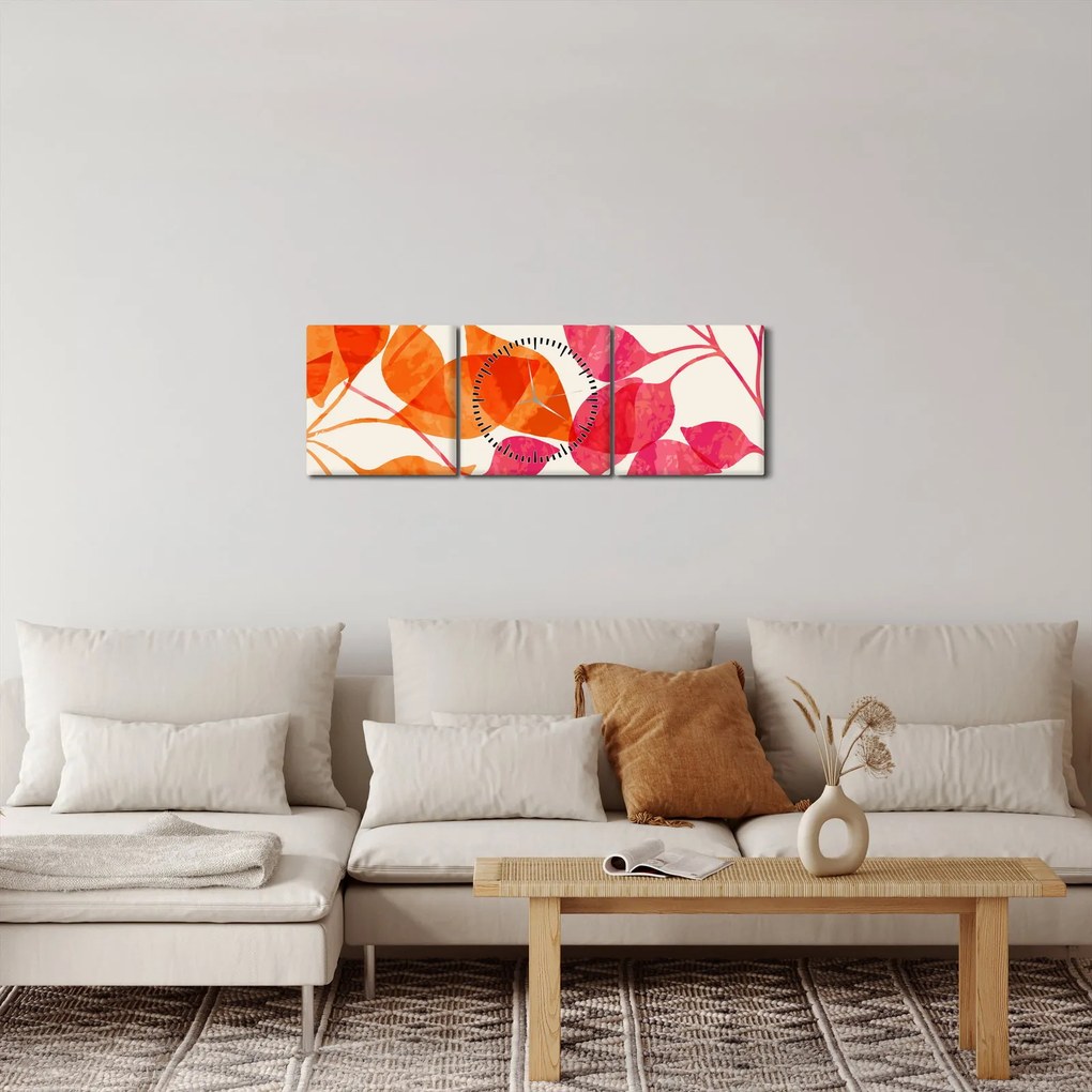 Obraz - Oranžové lístie (s hodinami) (90x30 cm)