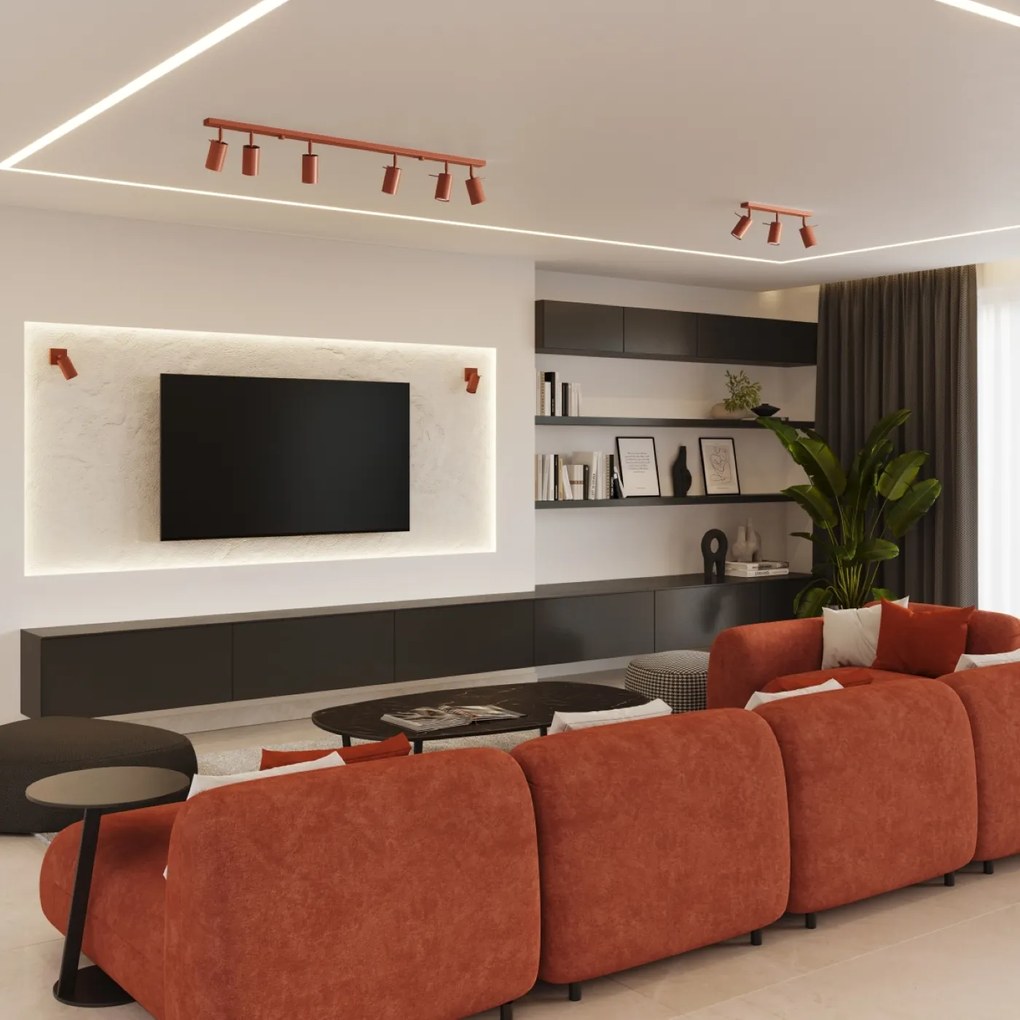 Stropné svietidlo Ring, 3x oranžové kovové tienidlo, (možnosť polohovania)