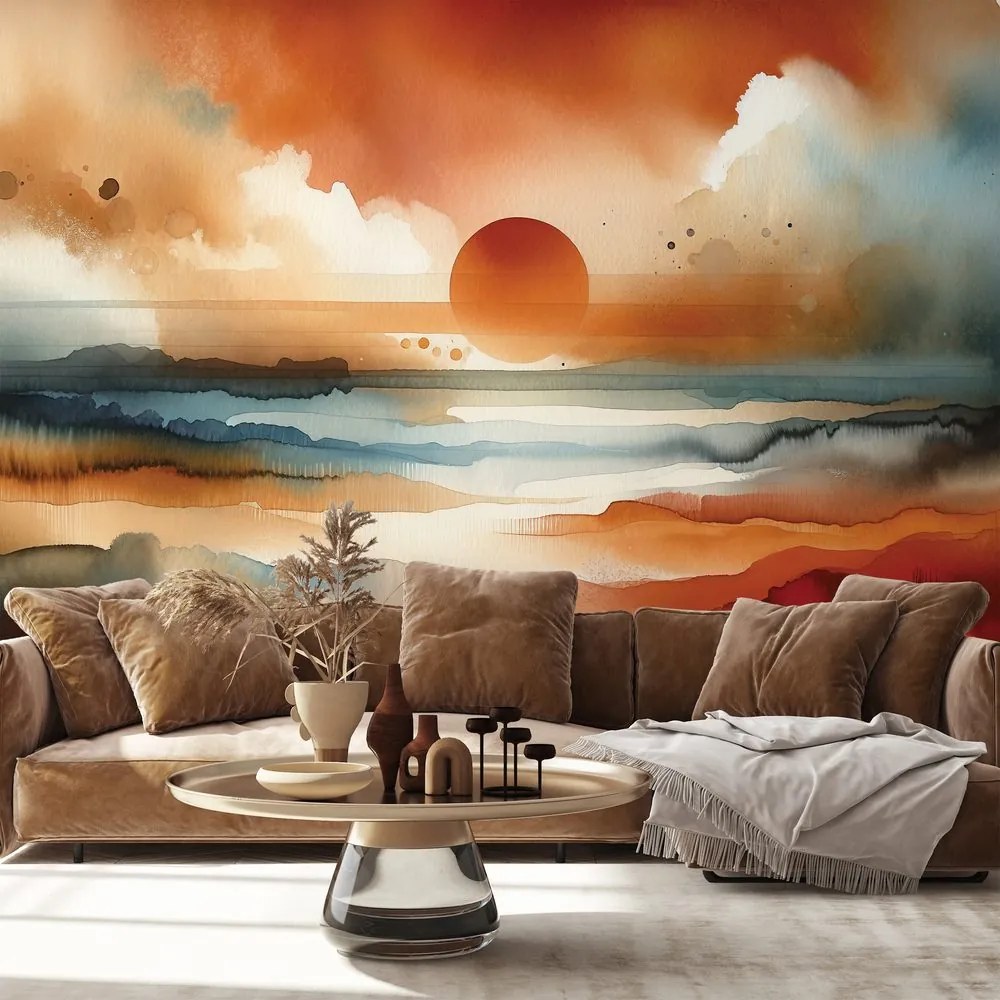 Samolepiaca tapeta abstraktný akvarelový západ slnka