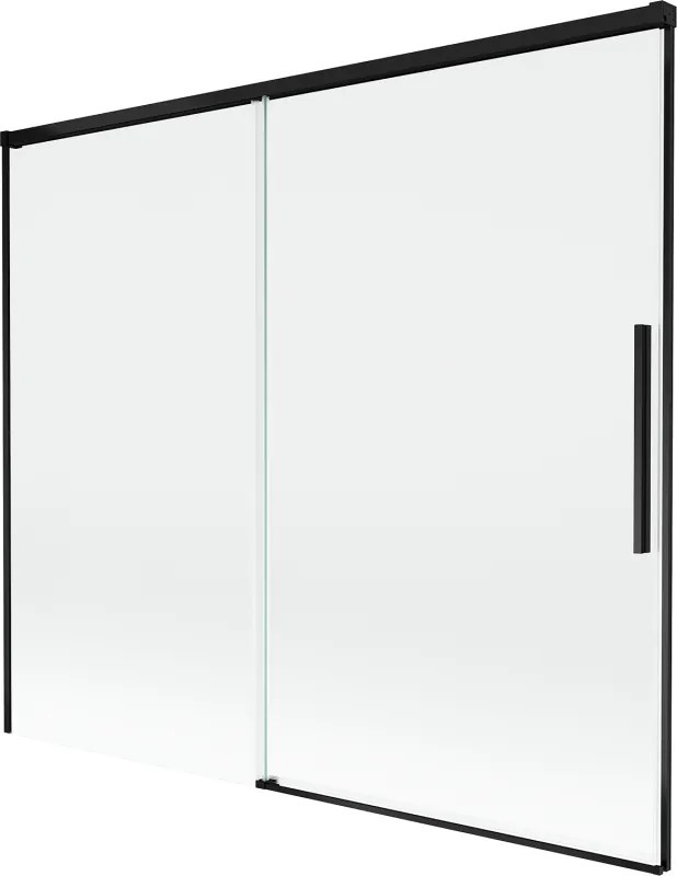 Mexen Rox, 2-krídlová posuvná vaňová zástena 180 x 150 cm, 8mm číre sklo, čierny matný profil, 8C9-180-001-70-00