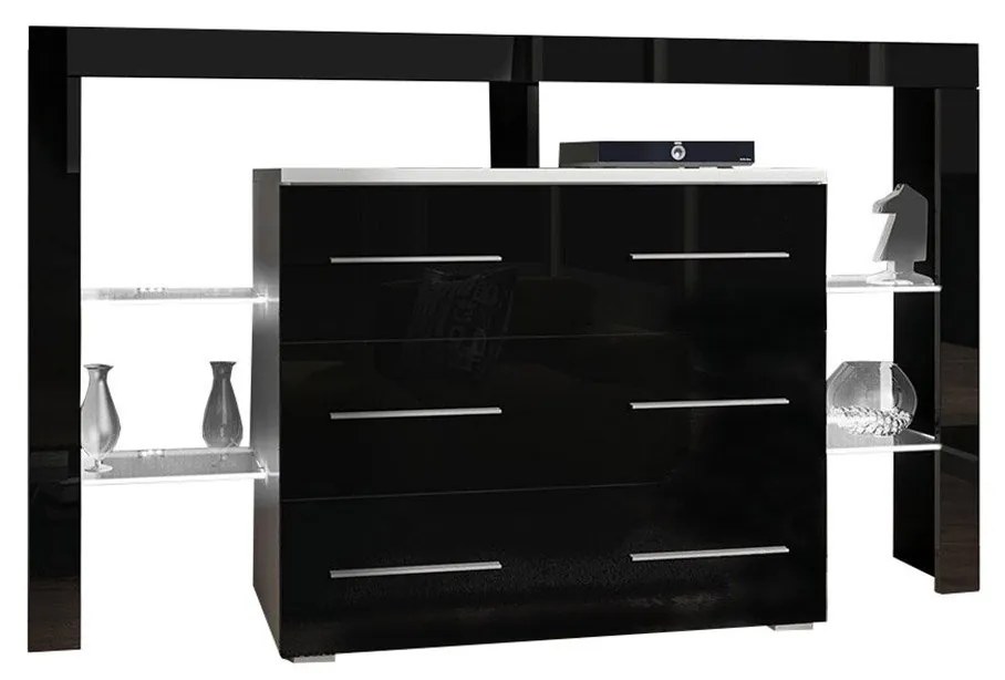 Komoda Ravido I Plus, Farby: biela / čierny lesk
