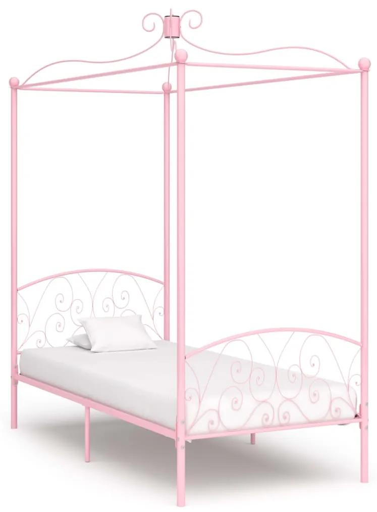 vidaXL Posteľný rám s baldachýnom, ružový, kov 90x200 cm