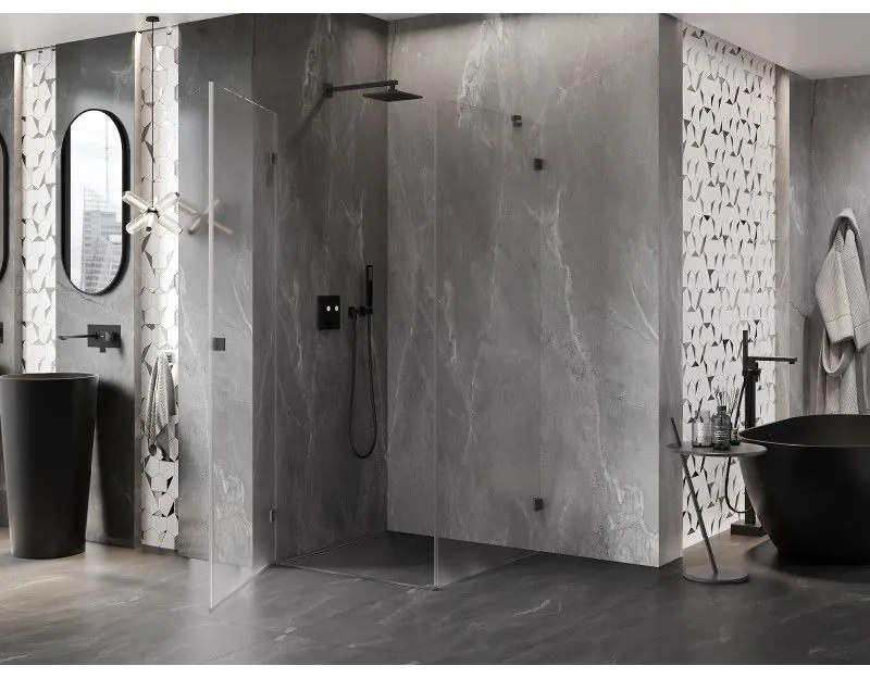 Mexen Lunar-B, výklopný sprchový kút ľavý 70 x 70 cm, 8mm číre sklo, grafitový profil, 832-070-070-95-00-L