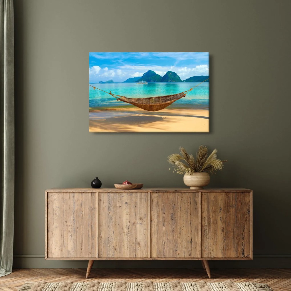 Obraz hojdacej siete na pláži 3 (90x60 cm)