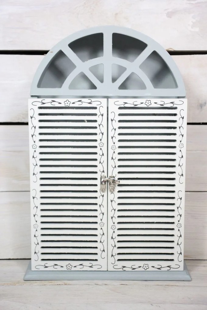 Drevená skrinka na kľúče so vzorom - tyrkysovo-biela (20,5x33x6 cm)