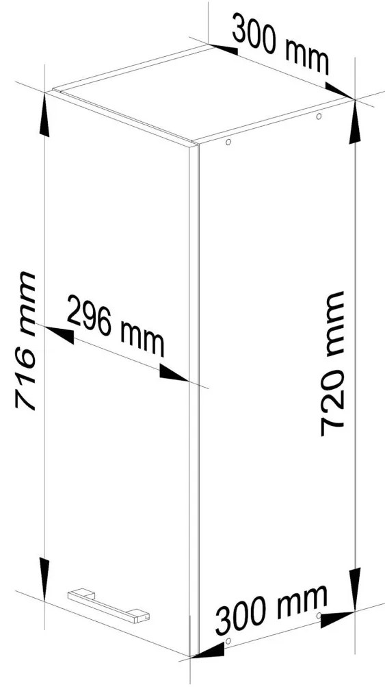 Závesná kuchynská skrinka OLIVIE 30x72 cm matná biela/matná grafitovo šedá