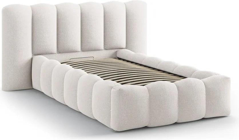 Krémovobiela čalúnená jednolôžková posteľ s úložným priestorom s roštom 90x200 cm Lupine – Micadoni