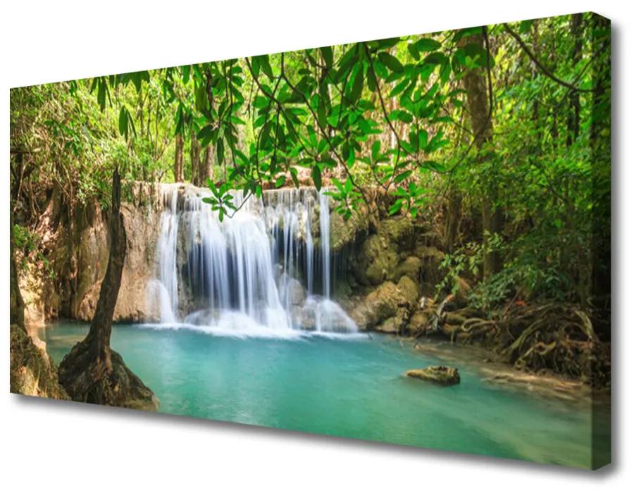 Obraz Canvas Vodopád jazero les príroda 125x50 cm