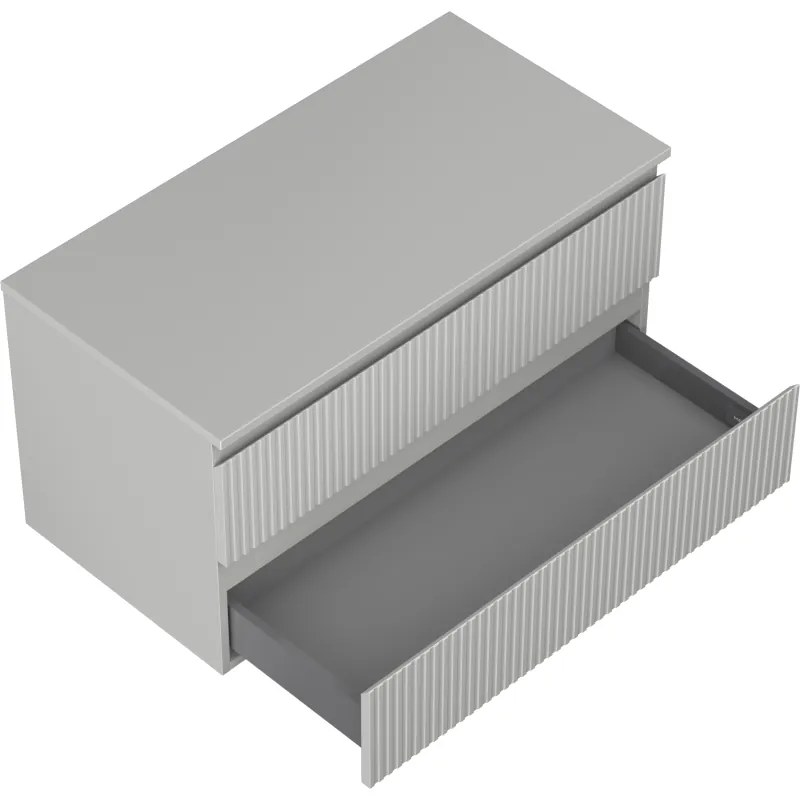 Mexen Rivel, kúpeľňová skrinka 90 cm s pracovnou doskou, 2 zásuvky, drážkovaná, matná sivá, 91A20-09047-2-BFFC62