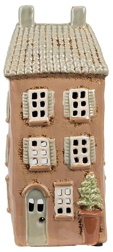 Hnedý keramický svietnik na čajovú sviečku domček Amster Village - 12*9*28 cm