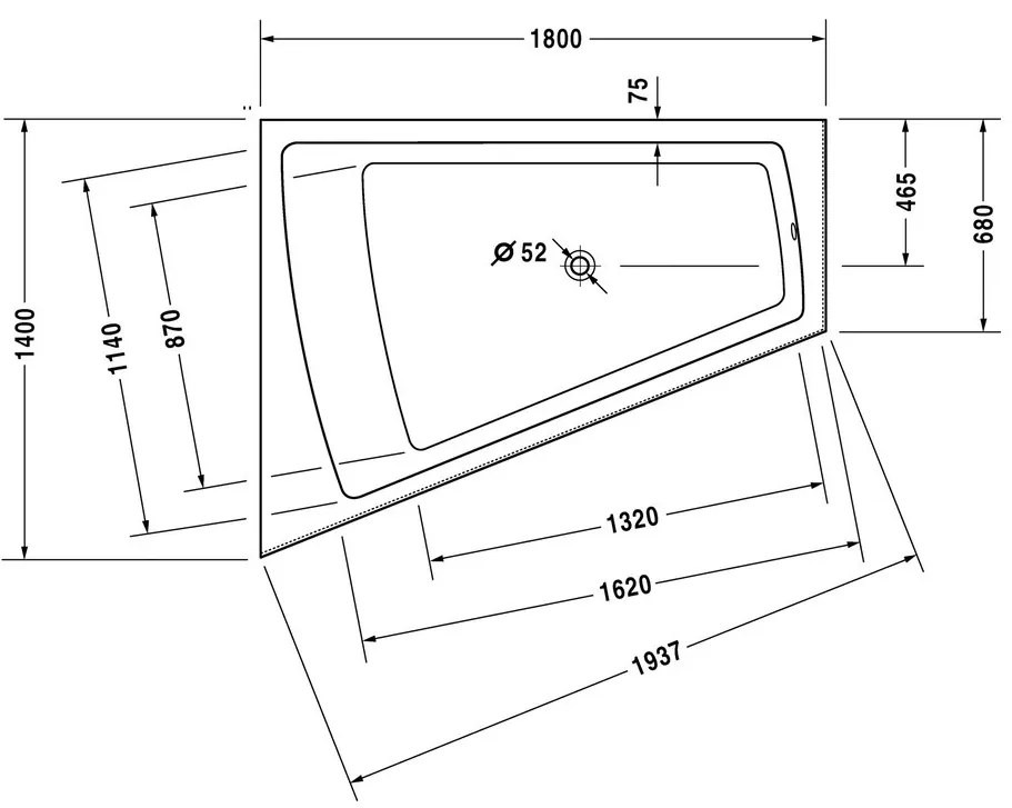 Duravit Paiova - Vaňa 1800x1400 mm, vytvarovaný sklon pre chrbát na ľavej strane, s panelom a nohami, biela 700268000000000