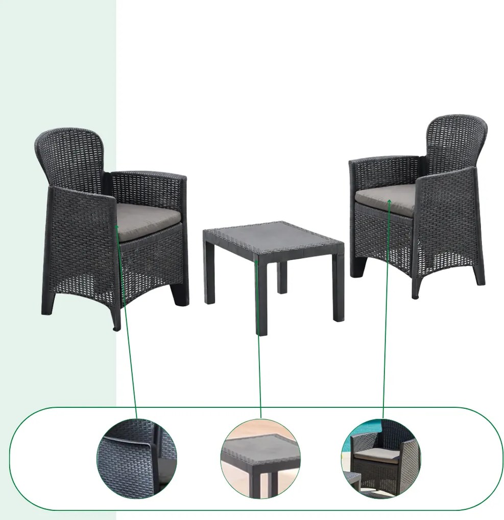 Záhradný set AKITA, 3-dielny, antracitová I.P.A.E-Progarden