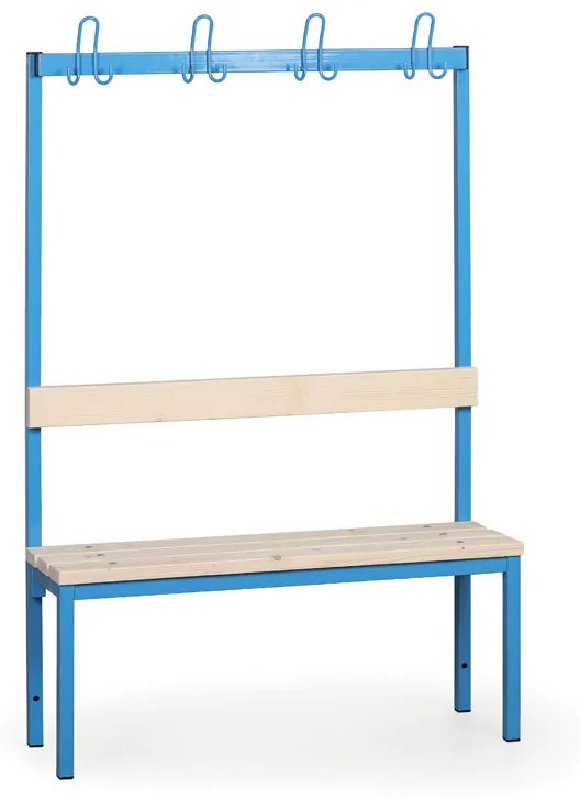 Šatníková lavica s vešiakom, sedák - laty, dĺžka 1000 mm, modrá
