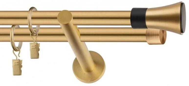Dekorstudio Garniža dvojradová VASE zlatá 19mm Dĺžka: 320cm, Typ uchytenia: Držiak dvojitý modern, Typ príslušenstva: Krúžky tiché so štipcami