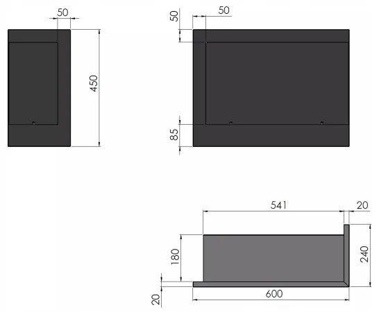 InFire - Rohový BIO krb 45x60 cm 3kW čierna