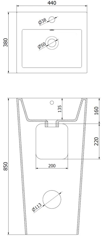 Mexen Liza, voľne stojace umývadlo 44x38x85 cm, biela, 26154400